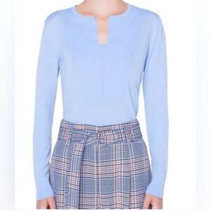 Akris Punto Soft Wool Light Blue V-Neck Sweater, size Medium